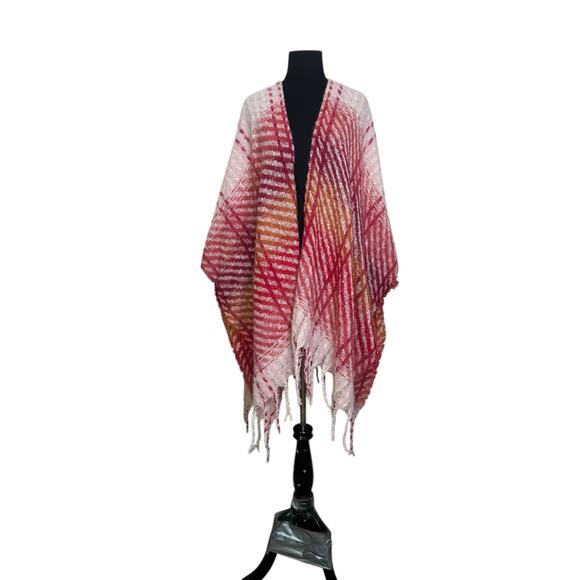 Vince Camuto Pink Twill Striped Tie Waist Ruana Wrap size One Size - Picture 5 of 11